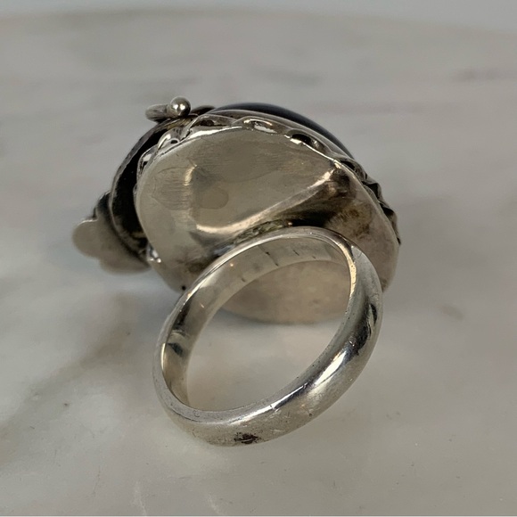 Sterling Silver Ring Black Onyx Floral Roots Sz 6.5 Vtg Witchy Dark Fairy Gothic - Picture 7 of 12